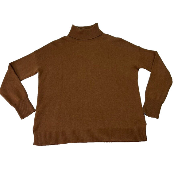 Nordstrom Sweater Womens Large Brown Cashmere Pullover Turtleneck Lightweight - Picture 1 of 8